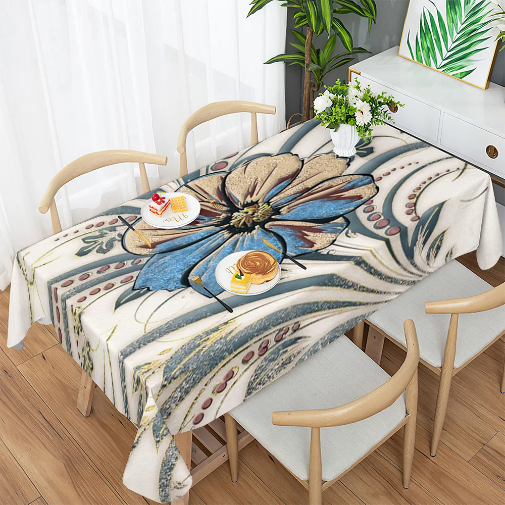 

New Flower Print Tablecloth Waterproof Oilproof Rectangular Desk Mat Banquet Wedding Restaurant Kitchen Dining Table Cover