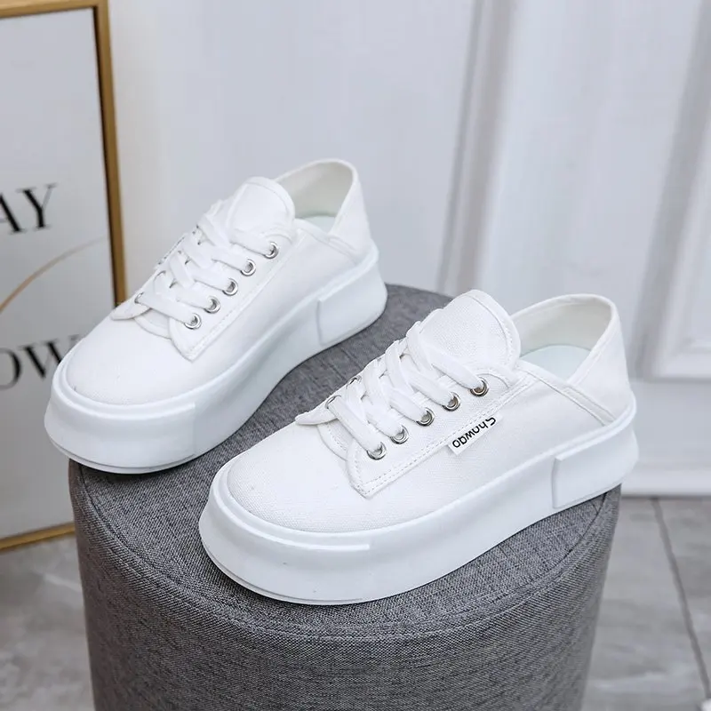 

Leopard Canvas Shoes 2021 Female Summer New Cow Leisure Thick-soled Increased Breathable Single Shoes Student Party Board Shoes