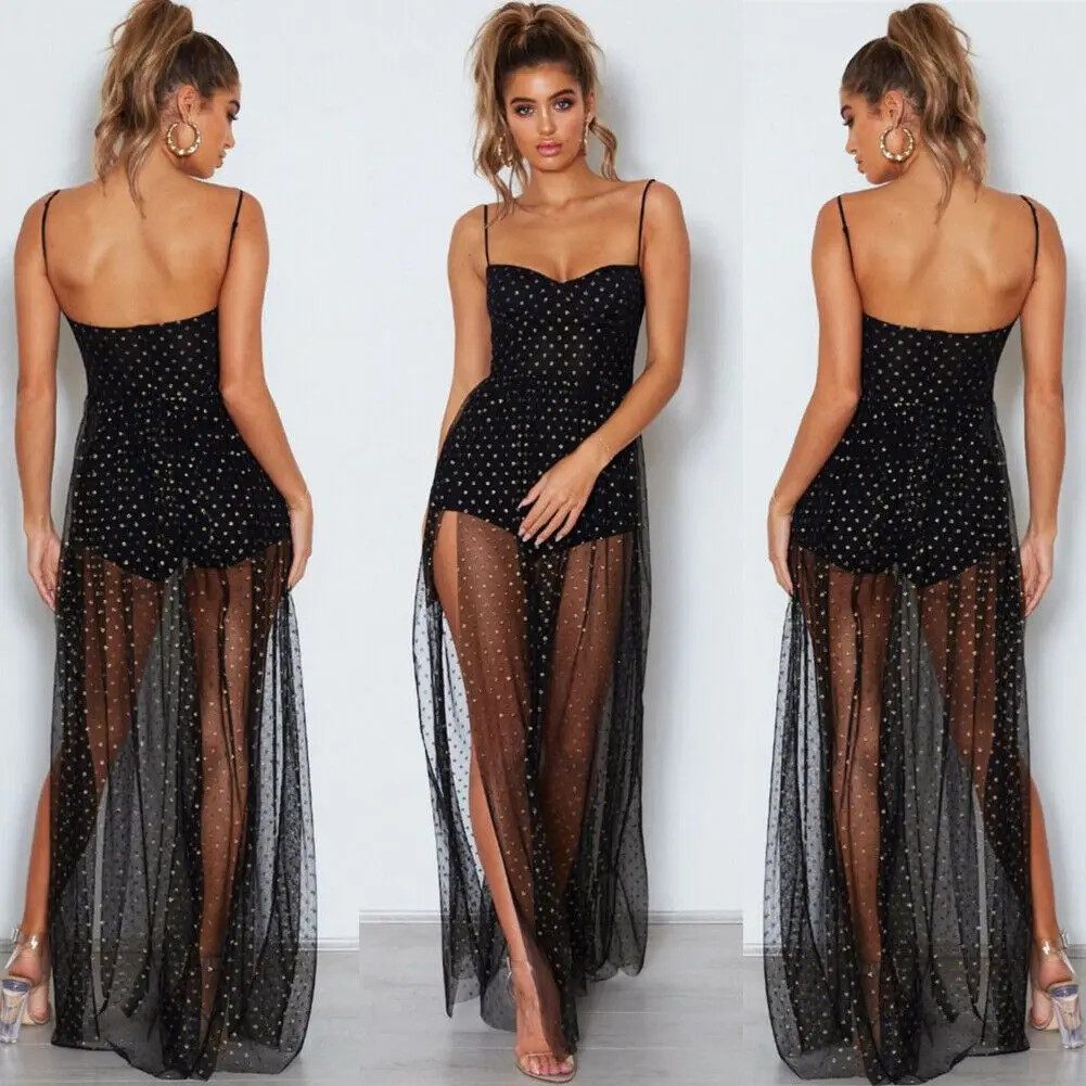 

New Fashion Women Spaghetti Strap Sleeveless Boho Dot Maxi Dress Summer Casual Loose Beach V-Neck Dresses Sundress HOT