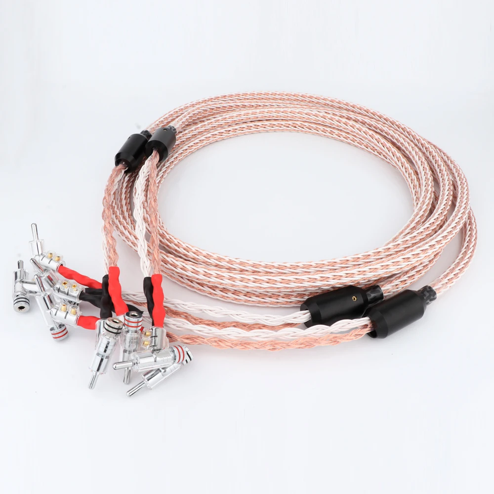 

8TC High Quality HI-End 7N OCC Copper Audiophile Speaker Cable with right angled banana plug loudspeaker cable