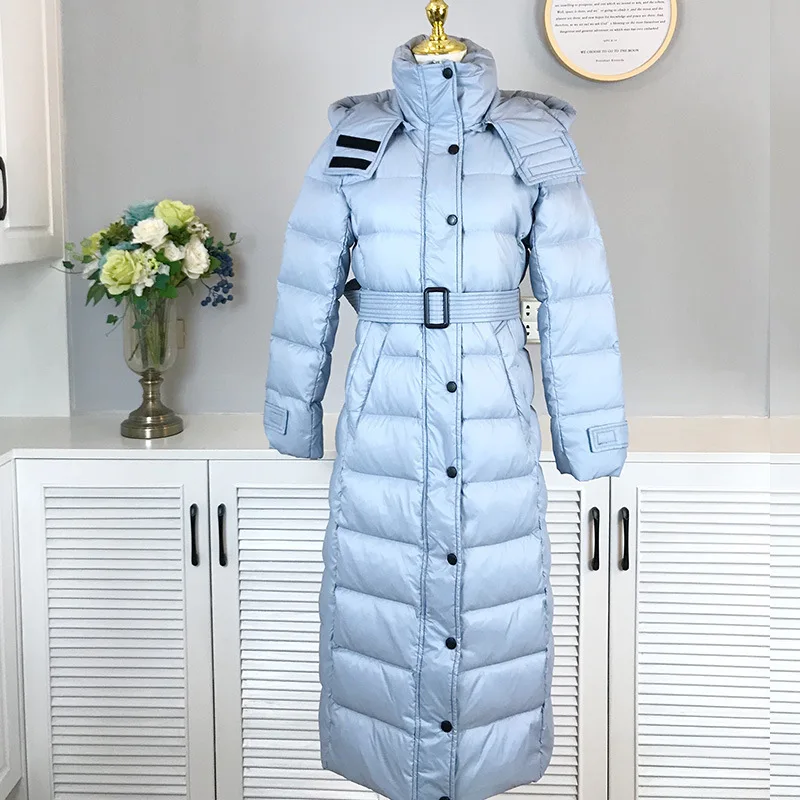 

Rlyaeiz Europe Style Women Winter Coats 2019 Fashion 80% White Duck Down Jackets Women Parka With Belt Thick Warm Long Overcoat