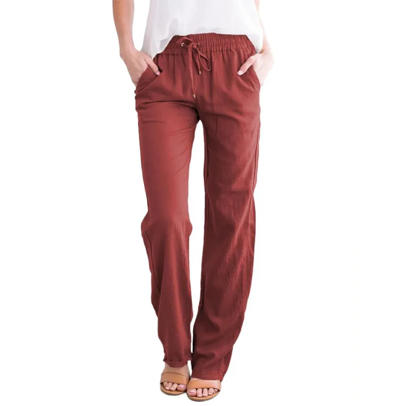 

Women's trousers solid color cotton and linen drawstring loose casual wide-leg women's trousers cargo pants women joggers women