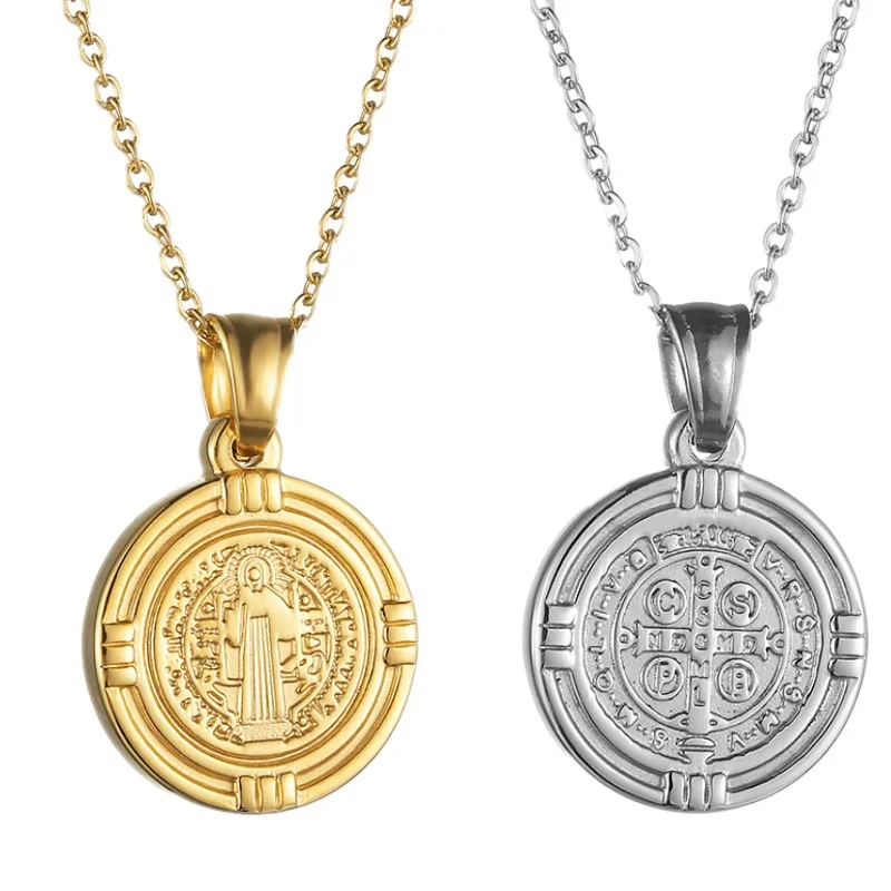 Ретро медаль Святого Бенедикта кулон Цепочки и ожерелья Нержавеющая сталь