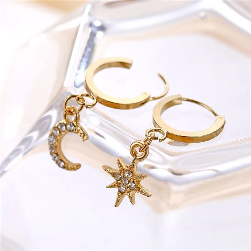 KINFOLK Shiny Crystal Star Moon Earrings Charming for Women 2019 Fashion Dangle Hanging Drop Earing Jewelry | Украшения и