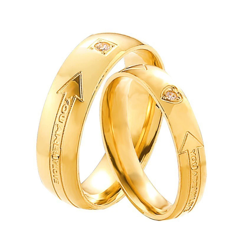 RIR 1Pcs Fashion Simple With Crystal Rings For Women Men Wedding Engagement Lovers Jewelry Gold In Stainless Steel | Украшения и