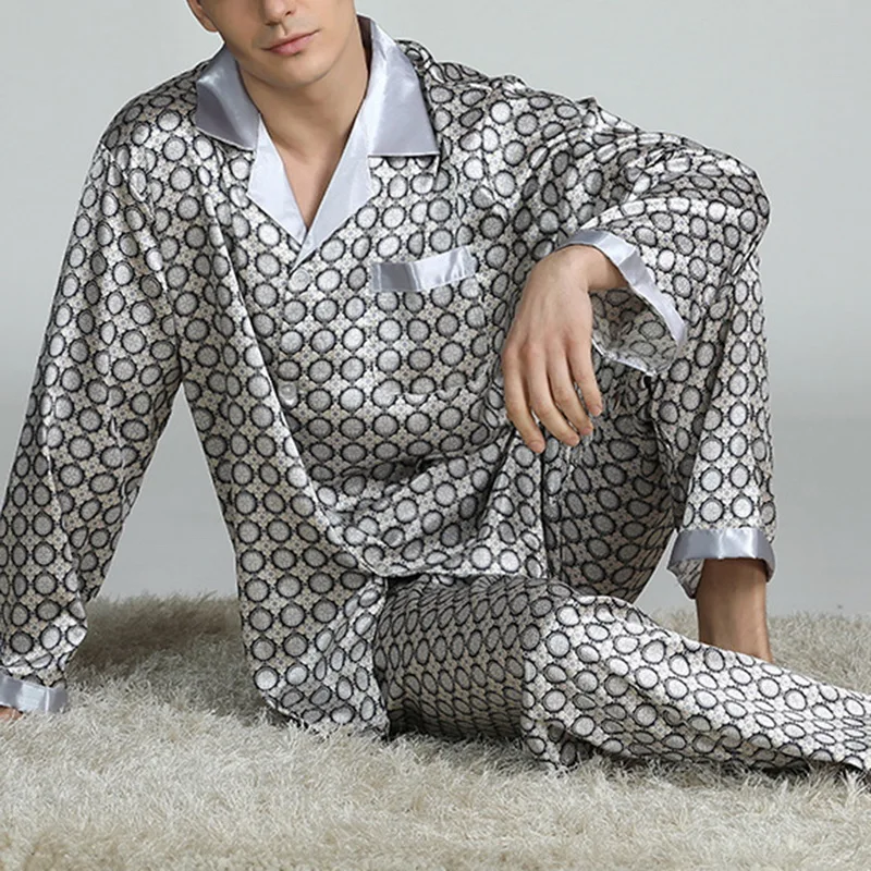 

Puimentiua Mens Stain Silk Pajama Sets Pajamas Men Sleepwear Modern Style Silk Nightgown Home Male Satin Soft Cozy Sleeping