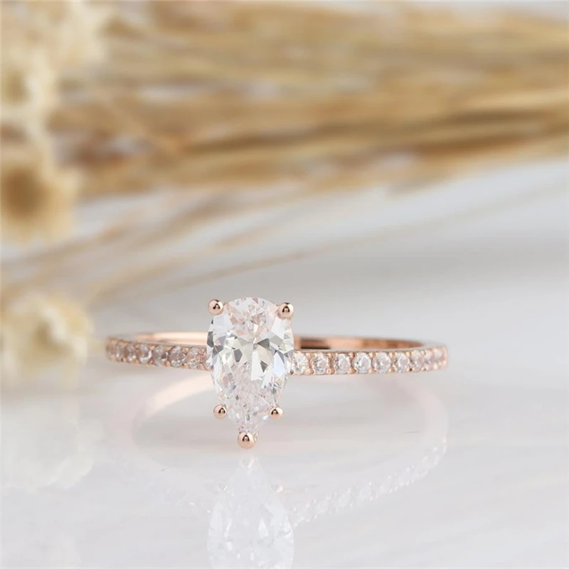 

RandH 1.0CARAT 8*5mm 14K White Gold Pear Moissanite Solitaire Women's Rings 18K Yellow Gold Anniversary Rings For Women