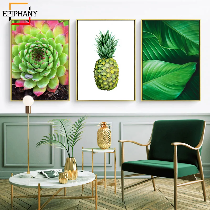 Современное украшение для дома настенная живопись на холсте с листьями зеленое