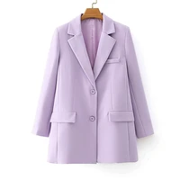 women violet blazer jacket casual work suit coat office lady fashion pockets long sleeve suit blazers female
