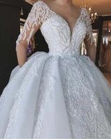 2022 arabian design illusion o neck beaded pearls half sleeve pleated princess wedding dresses