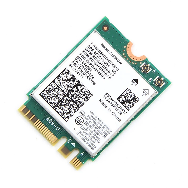 

Dual Band Wireless for 3168 3168NGW 433Mbps Bluetooth 4.2 802.11Ac NGFF WiFi Network Card