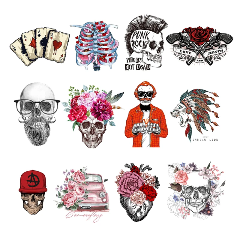 Термопереводные стикеры в стиле панк с черепом крутые наклейки на одежду сделай