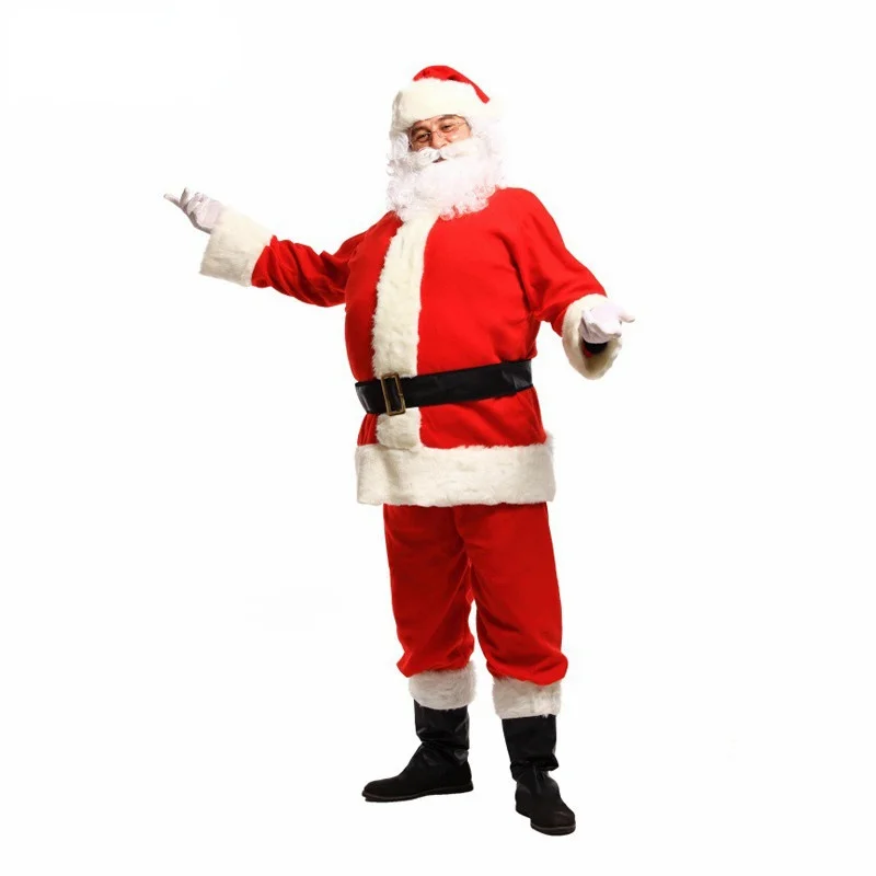 Santa Claus Costume Suit Plush Father Fancy Clothes Xmas Cosplay Props Men Coat Pants Beard Belt Hat Christmas Set | Тематическая