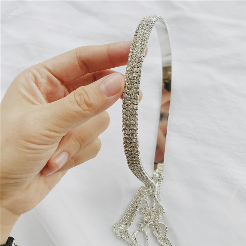 

Shiny Rhinestone Tassel Headbands For Women Fashion Crystal Hairband Temperament Hanging Hair Accessories Wedding Jewelry