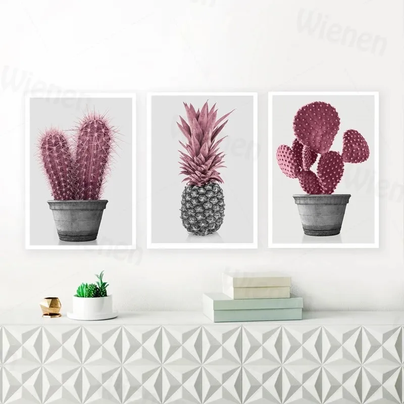 

Nordic Wall Art Deco Painting Pink Potted Plant Cactus Pineapple Picture Home Decoration Canvas Posters and Prints Living Room