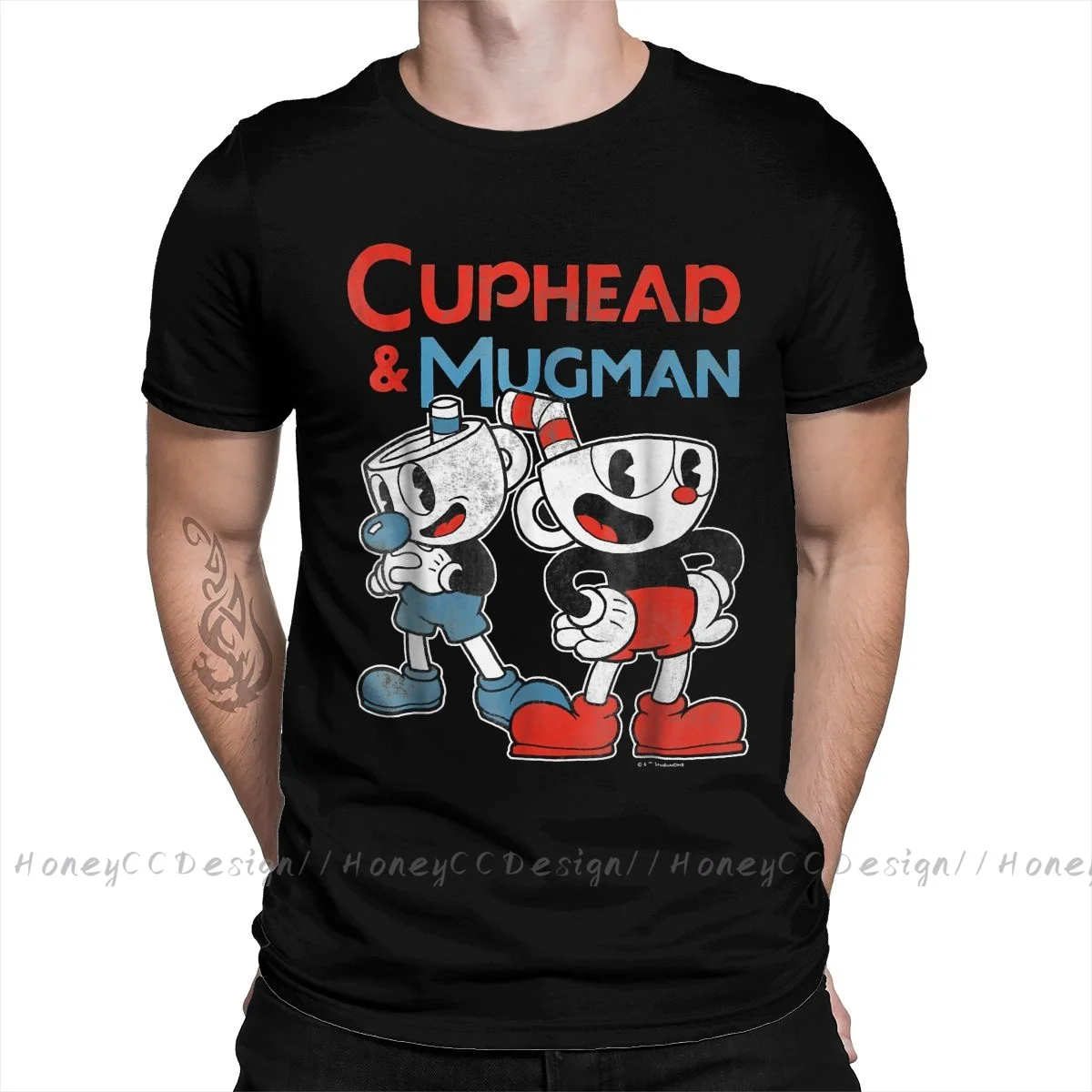 Fashion Cuphead Men Clothing Mugman Dynamic Duo Graphic T-Shirt Summer O Neck Shirt Short Sleeve Plus Size