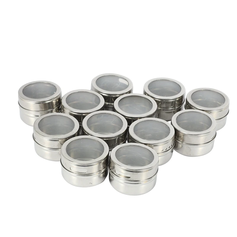 12 шт./компл. Прозрачная крышка магнитная жестяная банка для специй из нержавеющей
