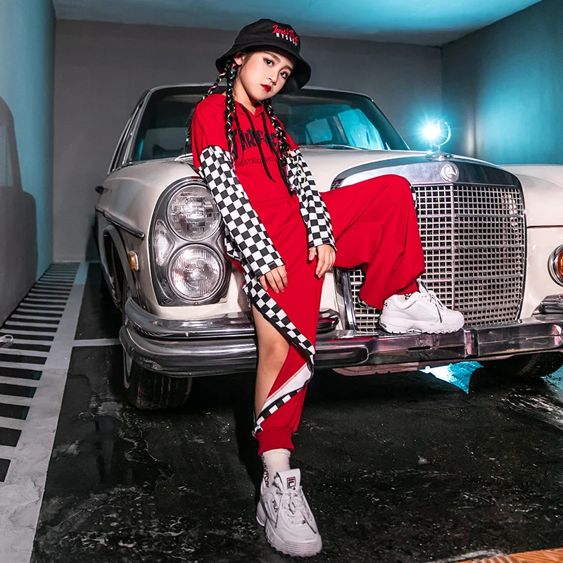 Футболки в стиле хип хоп детский красный джазовый танец костюм топы с длинными