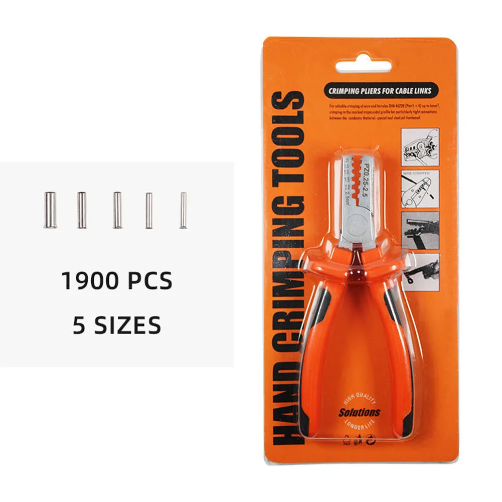 

Mini Crimping Pliers Splice Kit 1900pcs PZ0.25-2.5 Tube Type Terminal Wire Stripper Hand Tools Sets