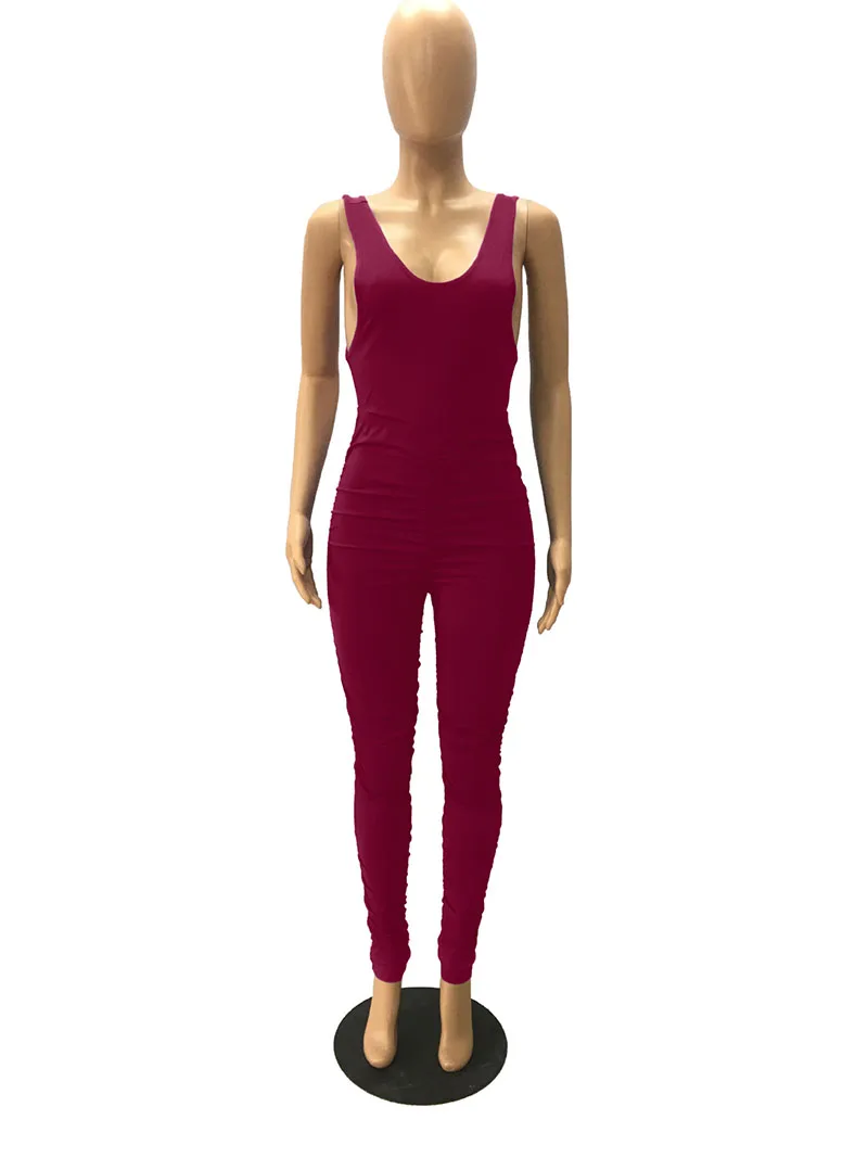 

Beyprern Womens Sleeveless Ruched Sporty Rompers New Chic Ruched Jumpsuits Workout Overalls Party Club Wear Female Catsuits