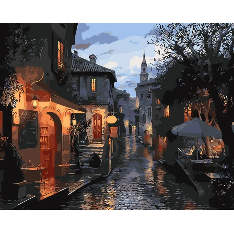 

GATYZTORY DIY Painting By Numbers Ancient Road HandPainted Oil Painting Landscape Acrylic Painting Home Decor Fun At Home