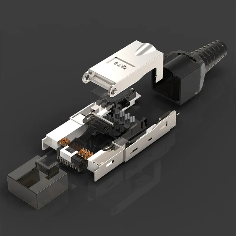 RJ45 8P8C STP Shielded Toolless Field Connector - RJ45 Termination Plug for Cat6 Cat6A Cat7 23AWG Solid Installation Cable images - 6