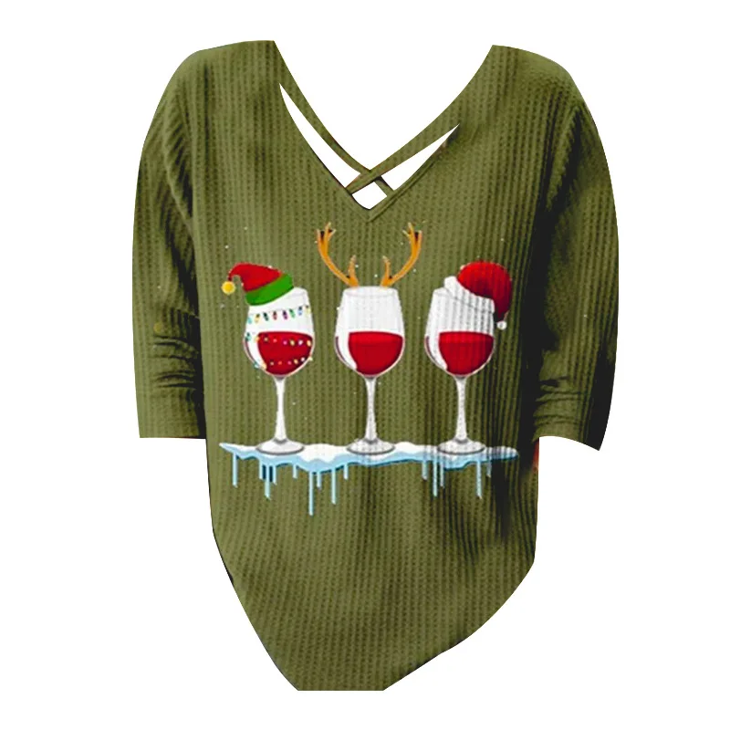 

Christmas Woman Tshirt Long Sleeve Jumper Female Tee Top V-neck Woman T-shirt