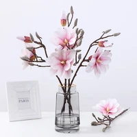 new high end single 2 heads feel simulation 3d magnolia artificial flower home hotel office decoration flower arrangement cheap