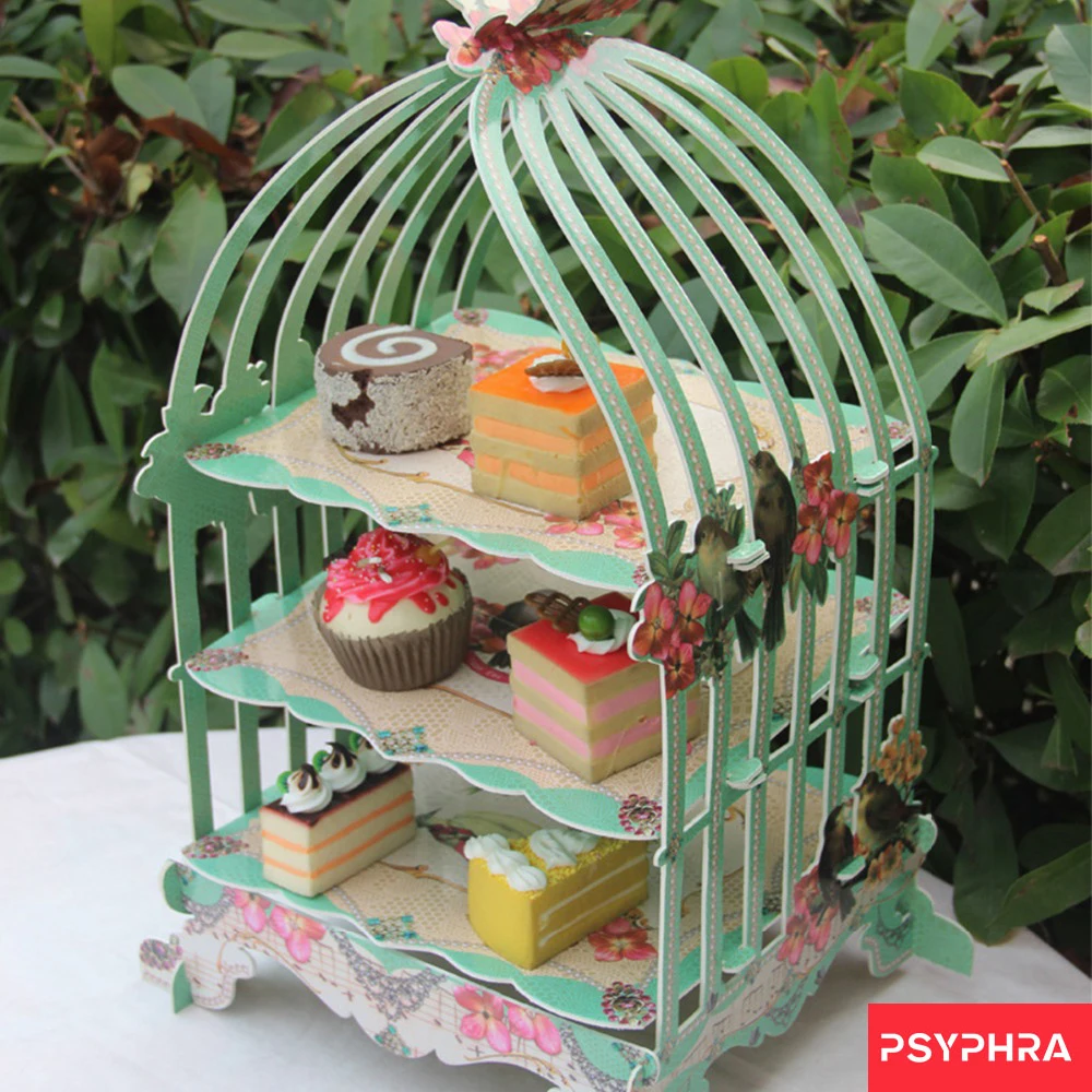 3 Layers Cupcake Cardboard Cake Stand Wedding Tea Party Cakes Display Holder Birdcage Shape Cake Stand Table Decor