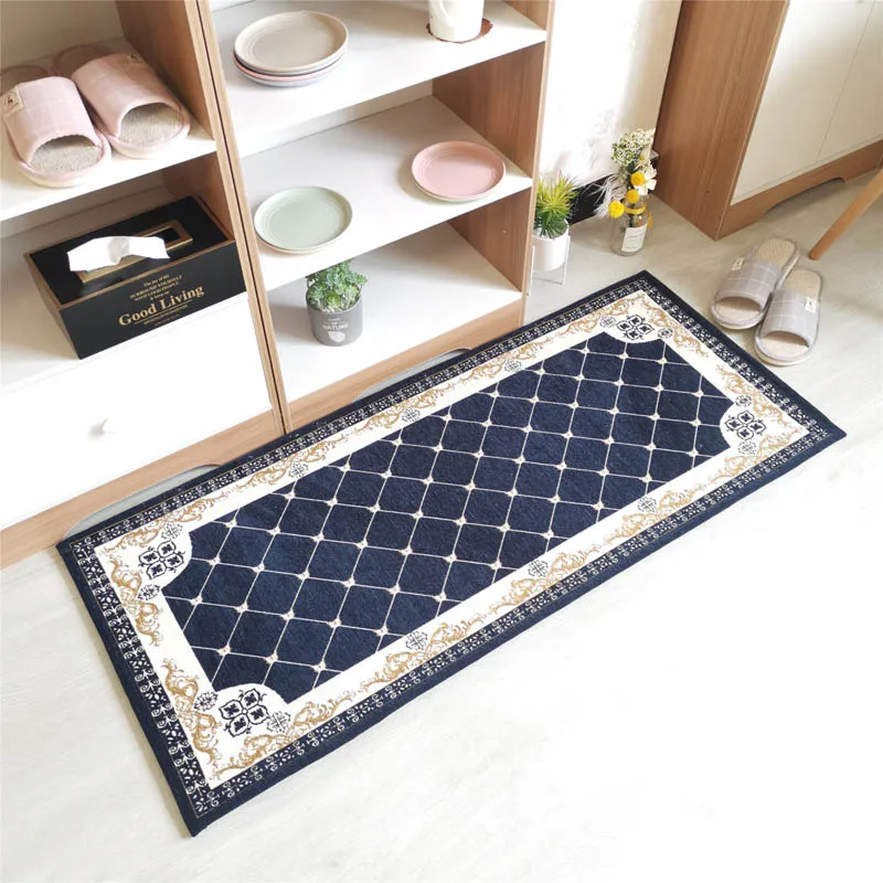 European Plaid Kitchen Carpet Long Waterproof Oil Proof Mat Anti Slip Entrance Doormat Chenille Floor Mats Rugs 50x180cm |