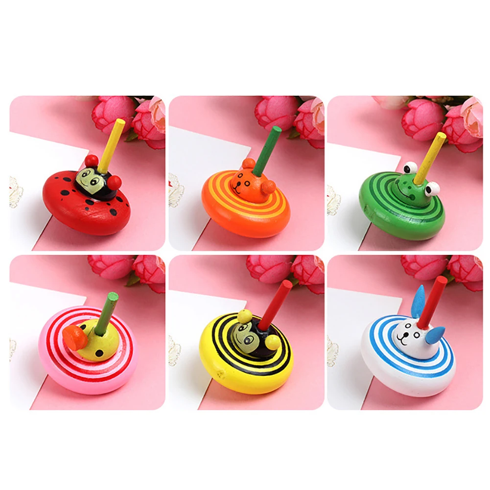 Набор деревянных гироскопических топов с разноцветными животными