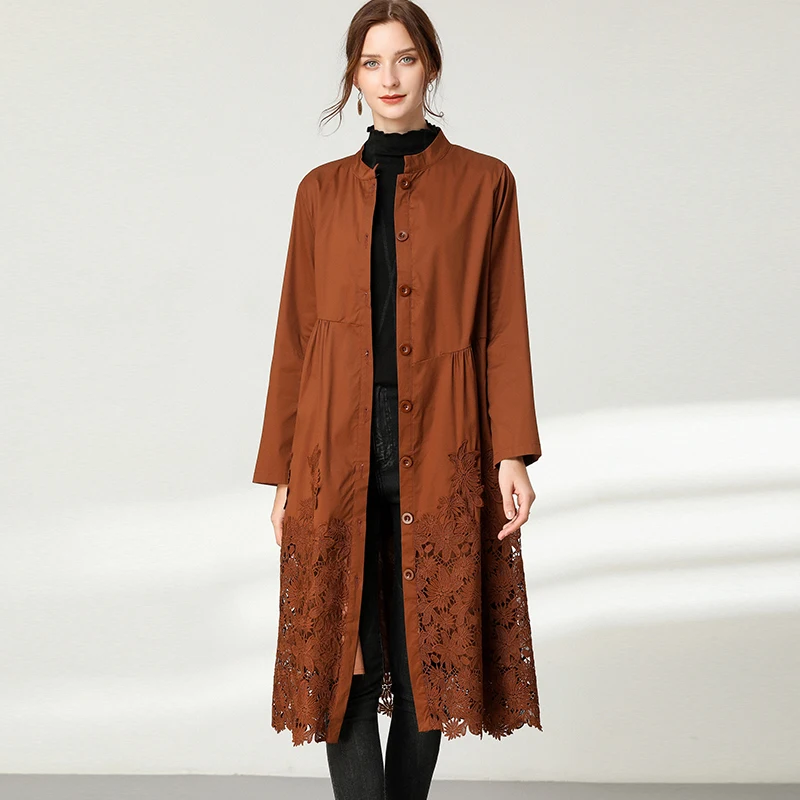 Женское Элегантное Длинное кружевное пальто в стиле пэчворк Осеннее Новое