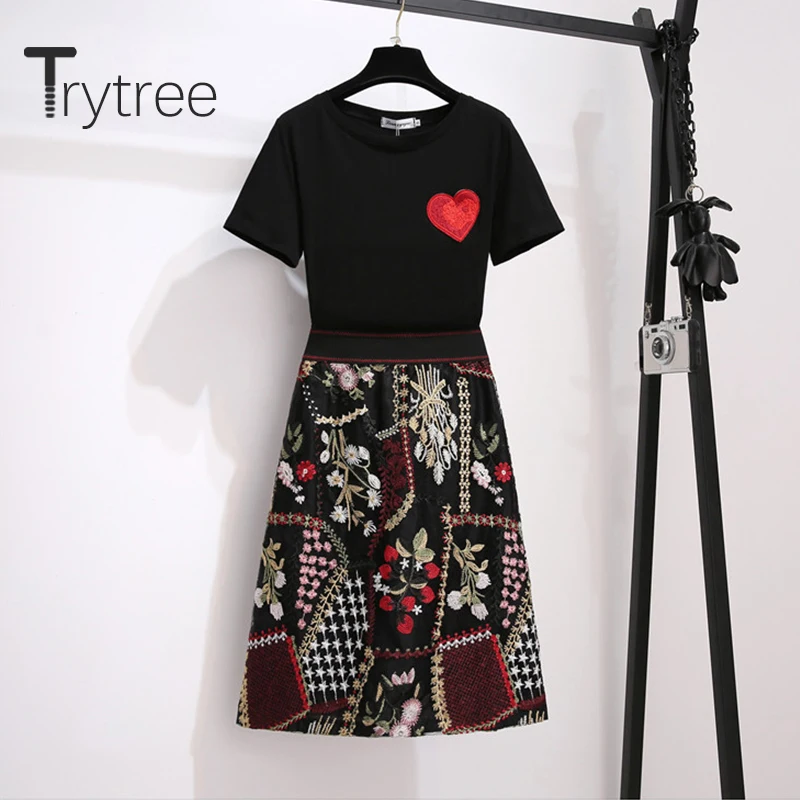 Комплект из двух предметов Trytree Женский Повседневный футболка с круглым вырезом