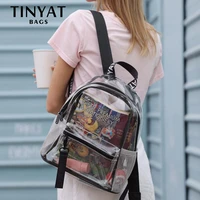 tinyat fashion womens backpack new trend female clear backpack solid color pvc waterproof travel bagpack school bag mochila