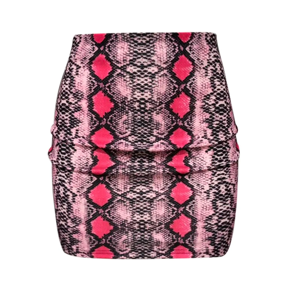 

2021 Summer Fashion NEW Skirt Women Casual High Waist Sexy Snake Print Zipper Mini Pencil Hip Slim Short A-Line Skirt
