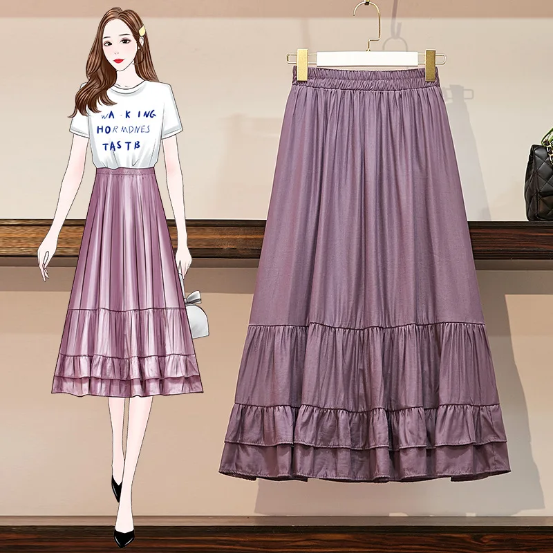 

Женская длинная юбка с завышенной талией, Повседневная Свободная эластичная простая белая юбка трапециевидной формы, весна-осень 2022