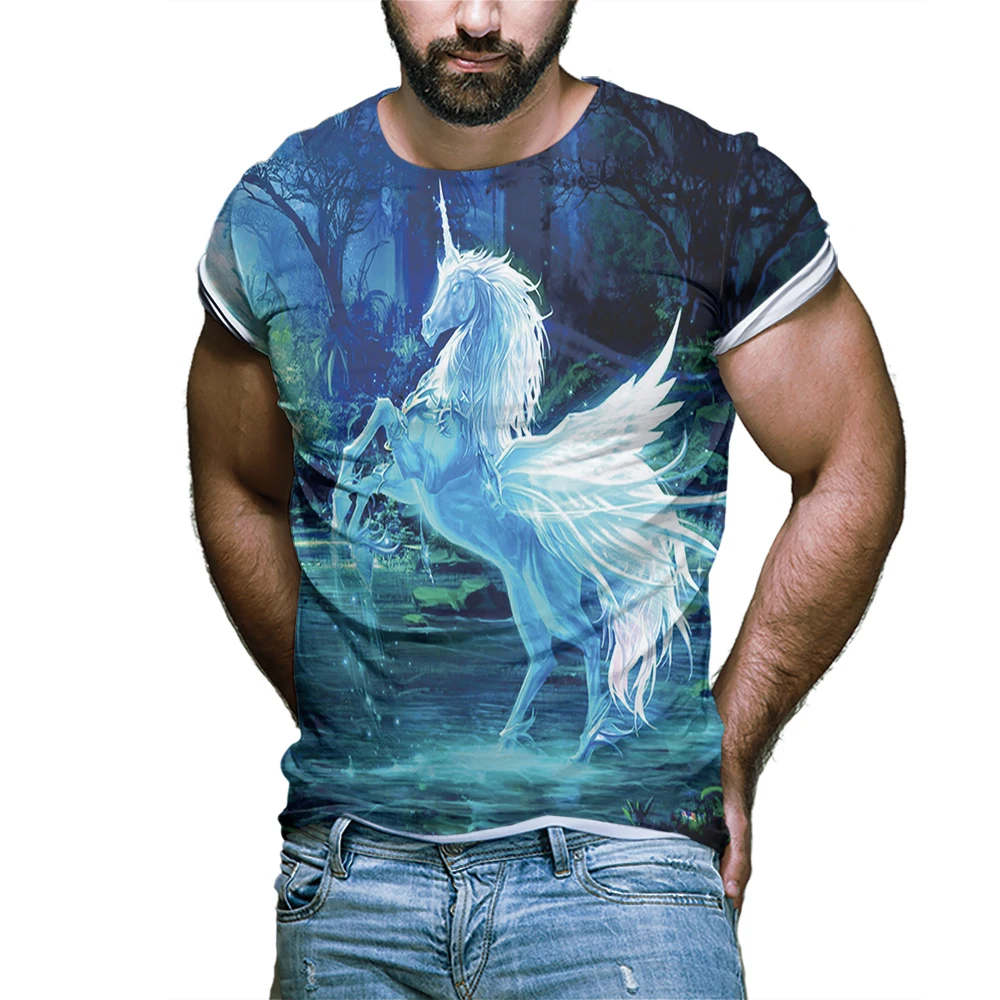 

Men's short-sleeved SummerT-shirt Menswea wholesale fashion print Pegas anime personality casual trend animal Cartoon