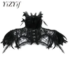 Женская винтажная накидка-болеро, Готическая накидка с перьевым воротником и кружевной накидкой, костюмы на Хэллоуин