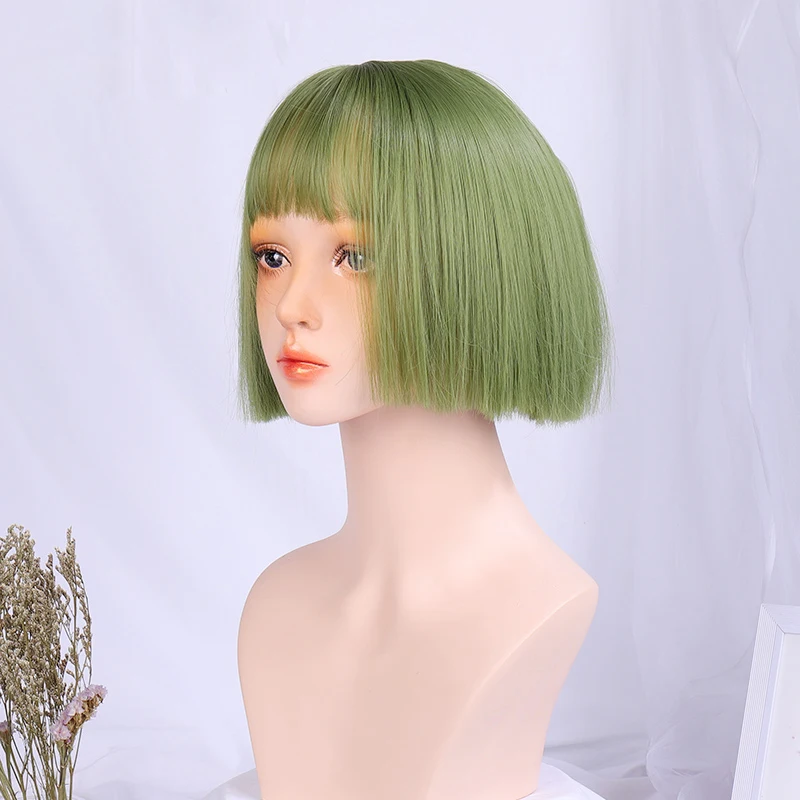 AILIADE короткие Парик Синтетические прямые волосы зеленый парик для косплея Для