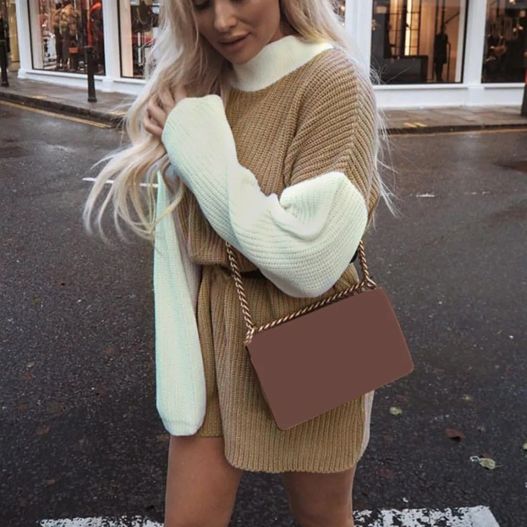 Женский свитер модный Повседневный цветной блокирующий длинный рукав водолазка