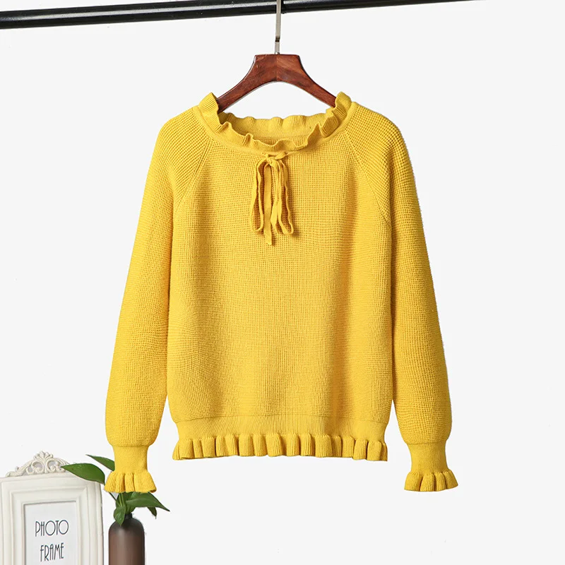 

Ruffled Bowknot Sweater Women's Fall 2020 New Style Loose Age-Reducing Lace Raglan Sleeves Fungus Lace Knit Sweater Trendy 126