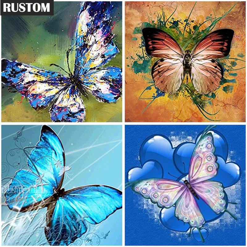 

RUSTOM DIY 5D Diamond Painting Butterfly Diamond Embroidery Animal Cross Stitch Full Round/Square Drill Resin Home Decor Manual