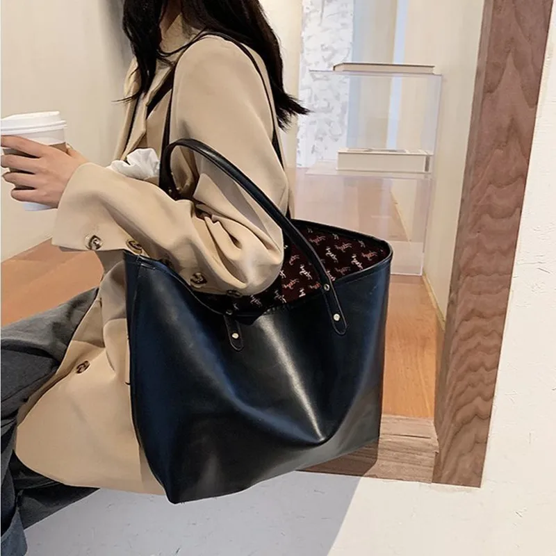 

Women Large Shoulder Bag Female Fashion Printing Pony Handbag Large Capacity Korean Both Sides Use Design Shopping Tote Bags