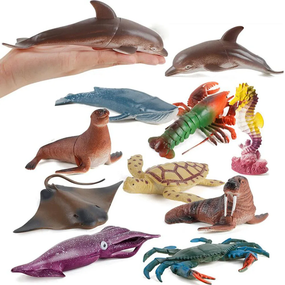 

12PCS/set Simulation Marine Animal Model Figure Girls Boys Toys Penguin Whale Shark Ornaments Kids Toy Learning Education Gift