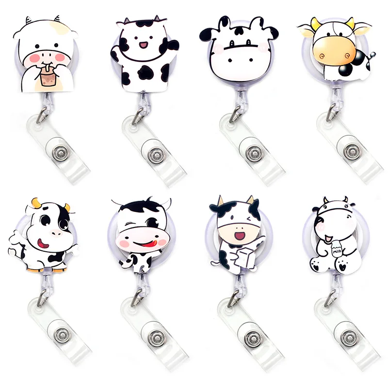 

Cute Milk Dairy Cow Doctor Retractable Card Holder Badge Reel Girl Nurse Exhibition Enfermera Girl Name Card Chest Boy