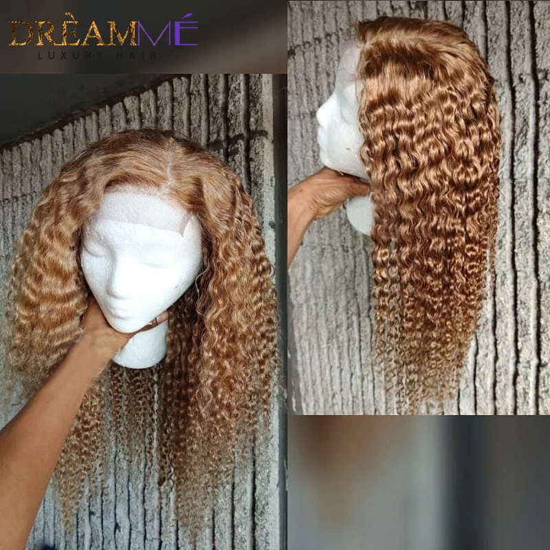 Медовый блонд короткий Завитый парик из натуральных волос 13X6 глубокая часть