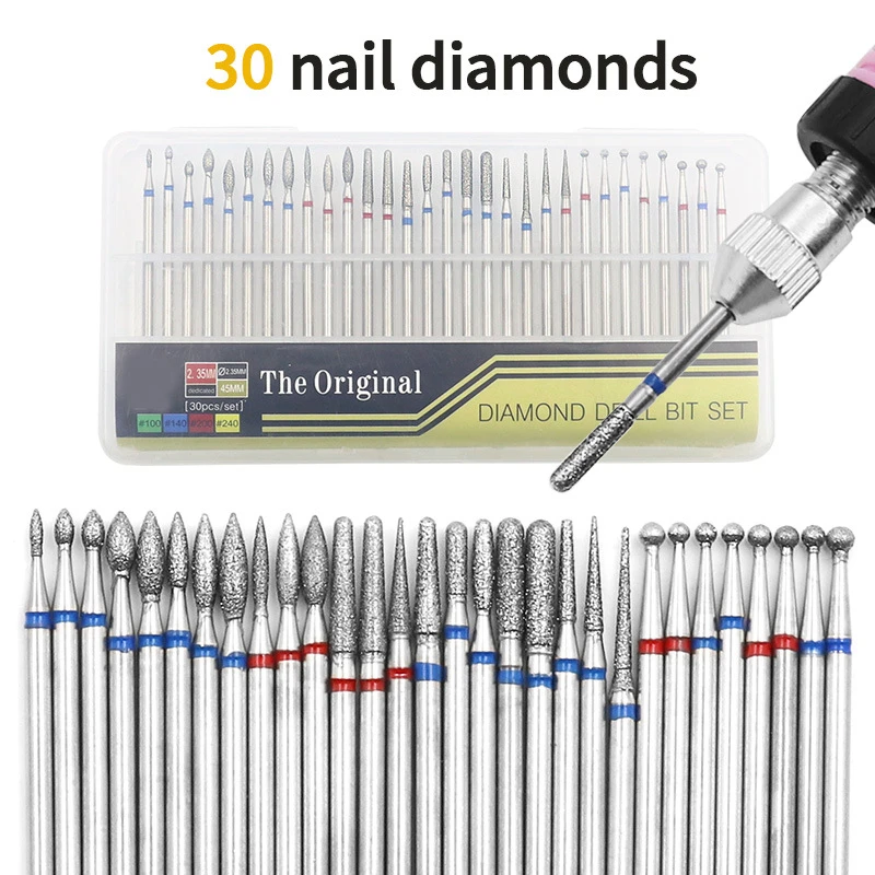 

Nail Art Diamond Grinding Head 30PCS Boxed Diamond Grinding Needle Tungsten Steel Grinding Head Nail Removal Polishing Tool Set