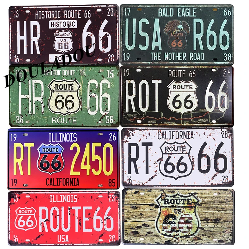 

[Douladou]Creative Vintage Metal USA Plate Plaque Tin Signs route66 Car Bar Club Wall Garage Home Decoration 30x15CM