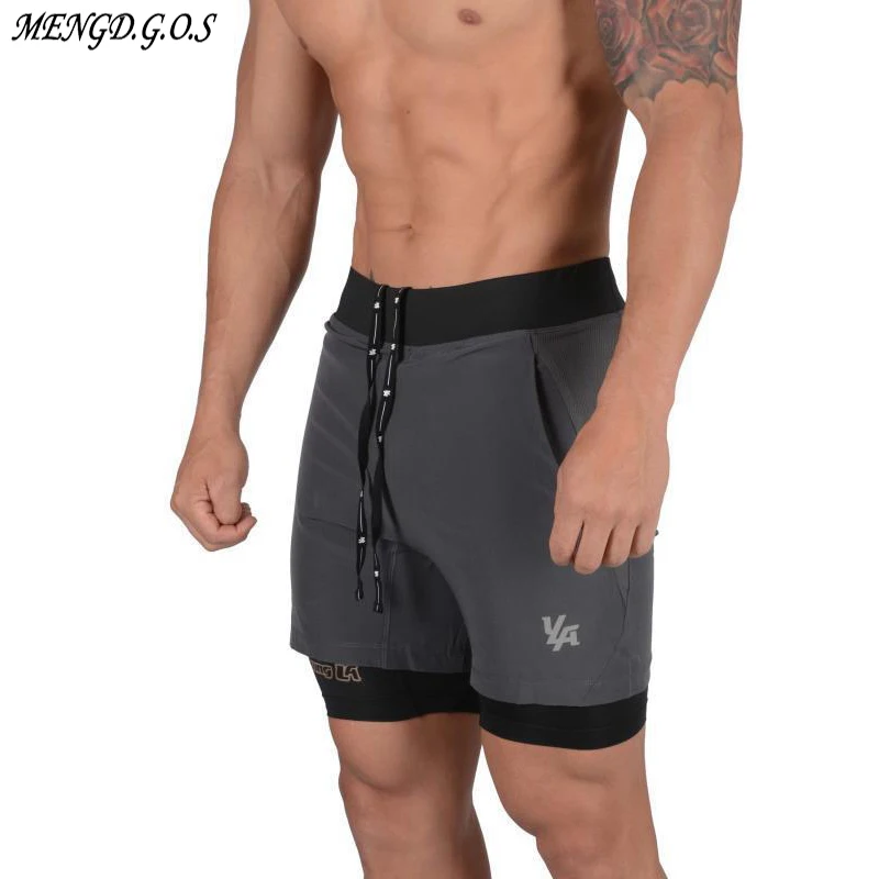 

Мужские шорты для бега, уличная мода, двойные мужские шорты для тренажерного зала, бодибилдинга, мужские спортивные штаны для фитнеса, повсе...