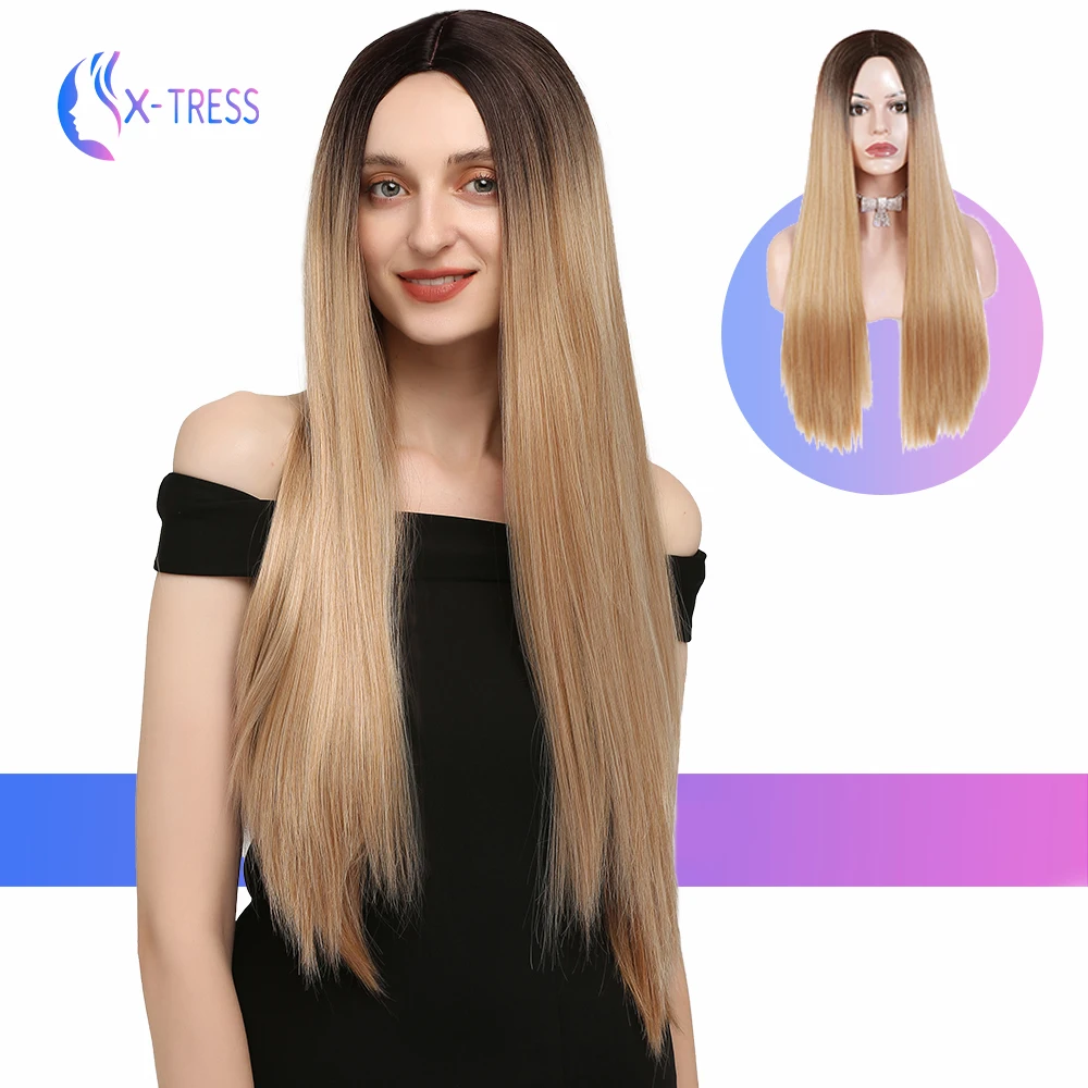 Синтетический Коричневый Лолита Парики для женщин 28 дюймов длинный прямой парик